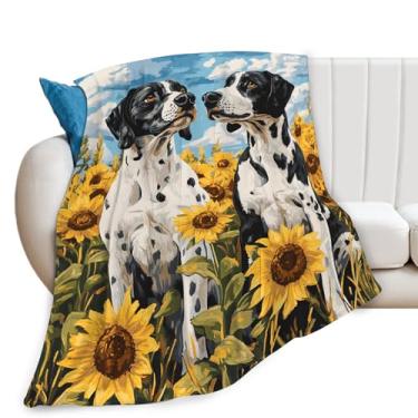 Imagem de Cobertor de cachorro dálmata com girassol, presentes para meninas, meninos, crianças, amantes de cães, pelúcia macia e aconchegante de lã para sofá-cama 127 x 101 cm