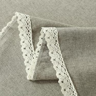 Imagem de Toalha de mesa de linho para mesas retangulares, toalha de mesa de tecido de cor sólida com borda de renda, pesada texturizada, toalha de mesa lavável sem rugas para cozinha, festa, decoração de casa