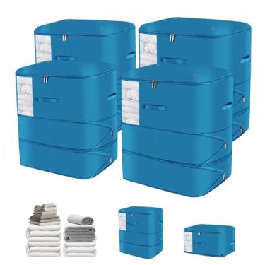Imagem de Pacote com 4 sacos de compressão que economizam espaço com janela transparente | Organizador de armário reutilizável para roupa de cama, colcha, travesseiros| Cubos de embalagem de compressão de