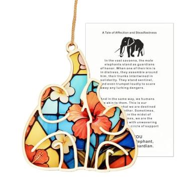 Imagem de Ornamento de elefante feito à mão - símbolo de amor leal, presente de madeira e acrílico para Dia dos Namorados, Natal, aniversário - Inclui cartão de história, presente de Dia dos Namorados para