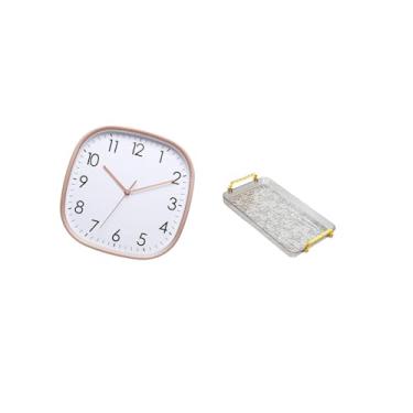 Imagem de Fenteer Relógio de Parede Digital Vintage E Prato de Sobremesa, Conjunto de Bandeja de Mesa de Centro para Sala de Jantar, Casa, Fazenda, Academia, Quarto, de