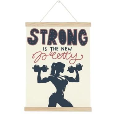 Imagem de Cartazes motivacionais de academia para dormitório universitário presentes para meninas amigas forte é a nova linda bandeira de academia decoração de parede placa para casa, academia, quarto