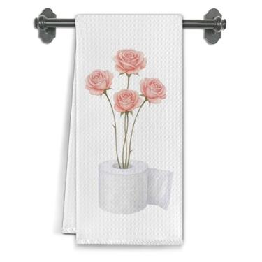Imagem de Elefeltclave Toalhas de mão florais rosa rosa, decoração de banheiro floral, flores rosas em papel higiênico toalhas de mão decorativas para banheiro, banheiro, banheiro, 40,6 x 61 cm