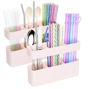 Imagem de MoodLife Pacote com 2 suportes de canudo de silicone para porta de armário, recipiente adesivo reutilizável para soluções de armazenamento de cozinha, organizador de armário e truques para economizar