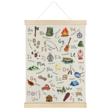 Imagem de ATBWGT Campismo alfabeto berçário decoração de parede, decoração de quarto infantil, acampamento alfabeto educacional pôster moldura para crianças, meninos, sala de jogos, berçário, sala de aula, 30,5