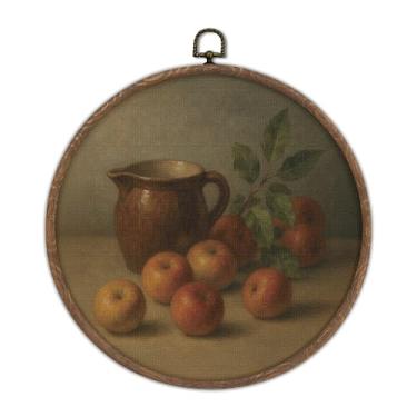 Imagem de DTLGTG Arte de parede Harvest Apples, tela emoldurada redonda, 25,5 x 25,4 cm, arte de pintura a óleo, arte de pintura a óleo de frutas vintage para sala de jantar, impressões de cozinha de fazenda
