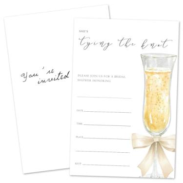 Imagem de ZARYFANCHY Convites de chá de panela de champanhe para novos casais, preencher convites de casamento em branco com envelopes, 25 convites de chá de panela de laço, lembrancinha de festa de noivado e