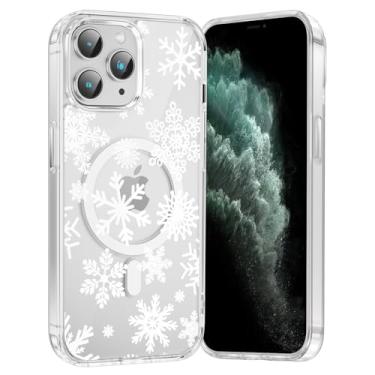 Imagem de RUMDEY Capa de telefone Merry Christmas Floco de neve para iPhone 11 Pro Max Xmas capa magnética transparente de 6,5 polegadas, compatível com Magsafe, capa com design de padrão de inverno fofo à