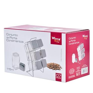 Imagem de Conjunto 6 Porta Condimentos com Potes em Vidro e Suporte Organizador 21x11x13cm