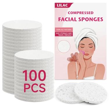 Imagem de 100 esponjas faciais comprimidas, esponjas de maquiagem ecológicas de celulose 100% natural para limpeza suave, esfoliante e remoção de maquiagem teimosa, viagens para mulheres (branco redondo)