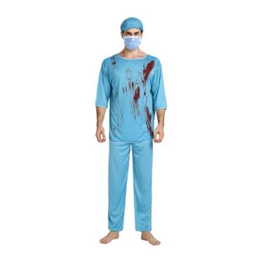 Imagem de Rrlihjgu Kit Completo De Uniforme De Enfermeira Sangrenta | Conjunto de Fantasia de Enfermeira Sangrenta de Halloween | Traje Fantasia Para Cosplay Para Jovens Adolescentes Homens E Mulheres Carnavais