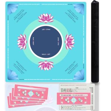 Imagem de BUZCOZY Lotus Mahjong Mat and 4Pcs Acrylic Mahjong Line Finder Set，31.5x31.5 Inch Non-Slip Noise Reduction Gaming Mat with Carry Bag,Cute Mahjong Line Finder for Beginners,Party, Poker Board Games