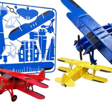 Imagem de Print & Byte Kit Aeromodelismo Vintage, Conjunto de 3 Aviões Biplanos em Cores Sortidas, 18cm, Montagem DIY sem Cola, para Colecionadores e Hobby