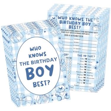 Imagem de 30 peças azul Who Knows the Birthday Boy Best, jogo de festa de aniversário para meninos, cartão de questionário de festa de aniversário, adequado para convidados, suprimentos de festa do pijama e