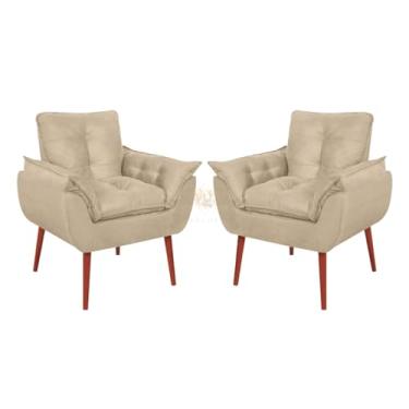 Imagem de Kit 2 Poltronas Decorativas Vit Decor – Fibra Siliconada, Pés Palito, Sala, Quarto, Recepção, Suede Premium Bege (Bege)