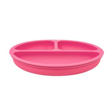 Imagem de Prato Infantil de Silicone com Divisórias, Rosa, Redondo 20cm, Borda Antiderrapante, Moderno, Reutilizável, Próprio para Microondas e Lava-Louças, 3 Peças
