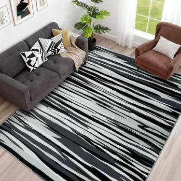 Imagem de YIHOUSE Tapetes de área de 1,8 m x 1,8 m, tapete lavável abstrato, tapete preto e branco moderno para quarto, sala de estar, sala de jantar, escritório, sala de jogos, decoração de casa, tapetes