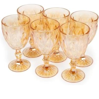 Imagem de Conjunto de 6 Taças Diamond Gold, Vidro com Relevo Diamantado, Acabamento Metalizado Dourado, 325ml, 17cm Altura, para Água e Drinks