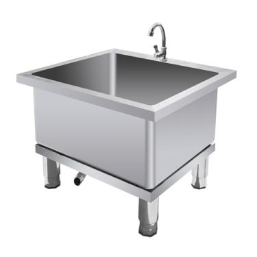 Imagem de TRGCJGH Pia de esfregão de aço inoxidável para montagem no chão, pia de cozinha comercial, pia utilitária para porões, garagens (40 x 40 x 50 cm/15,7 x 15,7 x 19,6 pol.)