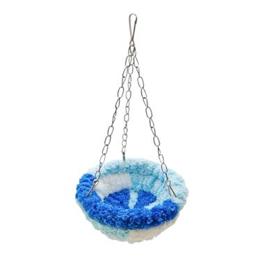Imagem de KiBcsLic Rede suspensa para pássaros, cama de inverno para pássaros, cama fofa e confortável para reprodução, acessórios para gaiola para papagaios, canários, Azul