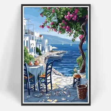 Imagem de Pôster em tela de viagem Naousa moderno Paros romântico Mar Egeu arte de parede pintura de paisagem da cidade da Grécia para sala de estar quarto dormitório decoração de parede 20 x 30 cm sem moldura
