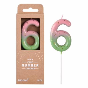 Imagem de PHD CAKE 6 velas clássicas de aniversário em ouro rosa verde de 6 números, velas douradas, velas com número de bolo, celebração de festa