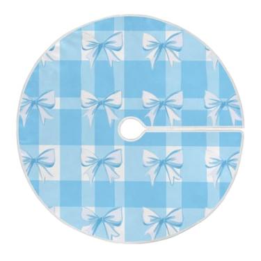 Imagem de ATTX Saia de árvore de Natal com laços xadrez azul e branco, 129 cm, decoração festiva para festas de Natal e Ano Novo #551