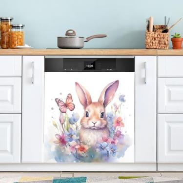 Imagem de ATTX Capa magnética para lava-louças Coelhinho da Páscoa, 58.4 cm C x 66.0 cm A, decoração frontal da capa da máquina de lavar louça, decalques de armário doméstico eletrodomésticos adesivos #143