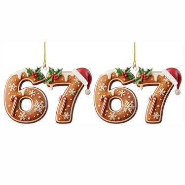 Imagem de 2 peças de enfeite de Natal de Papai Noel Says Six Seven 2025, Enfeites engraçados de 67 memes, ornamentos de Natal engraçados 2025, enfeites de Papai Noel para árvore de Natal, ornamentos de Natal
