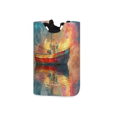 Imagem de Blueangle Cesto de roupa suja flutuante para barco de pesca colorido dobrável com alças – Saco de cesto de roupa impermeável dobrável | Solução de armazenamento de roupas que economiza espaço para