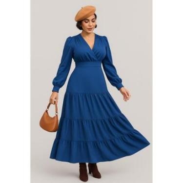 Imagem de Vestido Longo D Bell Outlet Fashion Manga Longa Azul-Feminino