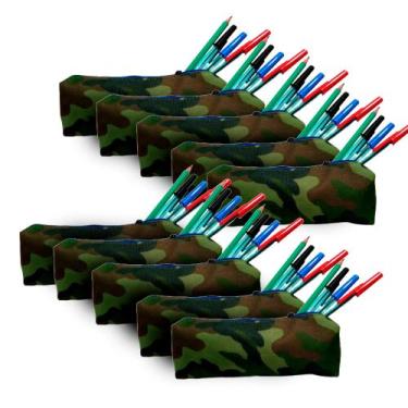 Imagem de Kit Com 10 Estojos Estampados Simples - Escolar - Juvenil - Papelaria 
