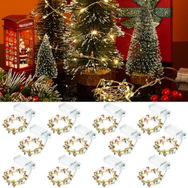 Imagem de Tuanse 12 peças de luzes de Natal para casa de bonecas, 2 metros, operadas por bateria, com lâmpada falsa, artesanato, mini árvore de Natal, cordão de luzes de LED, miniaturas de Natal, acessórios de