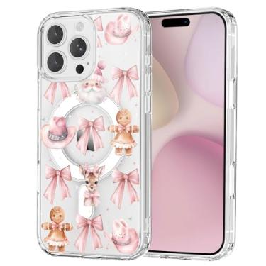 Imagem de OFQKOAKS Capa para iPhone 16 Pro, compatível com MagSafe, linda capa de telefone magnética festiva de Natal rosa alce princesa alce, capa protetora transparente e macia para mulheres e meninas