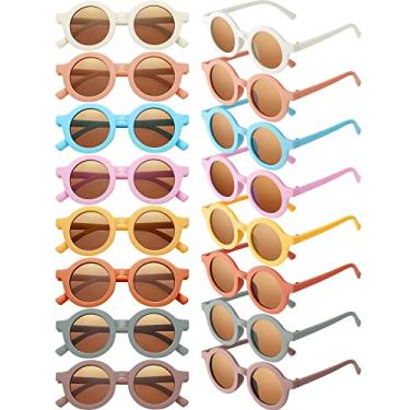 Imagem de 16 pares de óculos de sol infantis fofos redondos para crianças, meninos e meninas, praia, esportes ao ar livre, idade 3 a 10 anos, Cores brilhantes, One Size