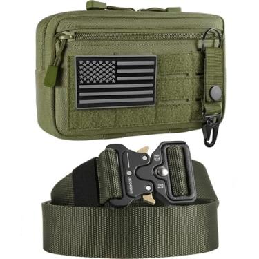 Imagem de KingMoore Bolsa EDC Molle e cinto tático de liberação rápida (verde militar, médio para cintura 76-91 cm (comprimento do cinto 114 cm))