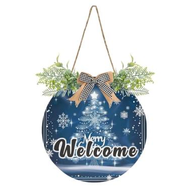 Imagem de YETTASBIN Placa de boas-vindas para árvore de Natal, placa de parede à prova d'água, guirlanda decorativa de alpendre para inauguração de casa, quintal, jardim, decoração de férias, 30 x 30 cm