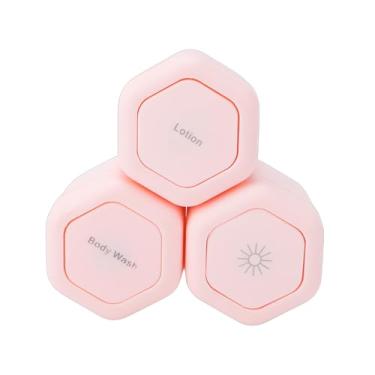 Imagem de Jectse Cápsulas Magnéticas de Viagem de 3 Unidades, Recipientes Hexagonais de Higiene Pessoal Com ímãs Fortes e Tampas Superiores de Parafuso para Condicionador de Xampu de Loção, Com (PINK)