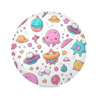 Imagem de Wassud Jogo americano fofo objetos cósmicos tapetes de mesa redondos para cozinha e jantar tapetes laváveis resistentes ao calor decoração de mesa 39 cm