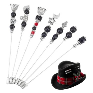 Imagem de DELORIGIN 7 peças de alfinetes pretos de chapéu de segurança de 12 cm em bastão de latão de lapela, contas de vidro, acessórios para mulheres, chapéus, gravata, cachecol, crachá, ternos decorativos