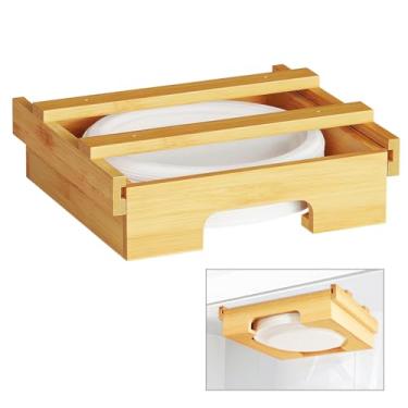 Imagem de Dispensador de pratos de papel – Dispensador de placa de papel de bambu de 25,4 cm sob o armário, suporte vertical de prato para balcão de cozinha, organizador de bancada (bambu)