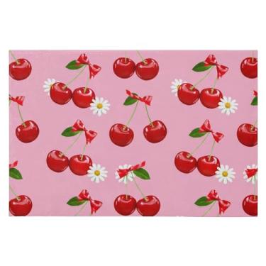 Imagem de CEBUGI Tapete de área 60 x 90 cm macio lavável tapete antiderrapante com suporte de borracha tapetes de área de cereja vermelha para sala de estar, quarto, decoração de casa