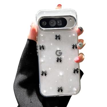 Imagem de EYZUTAK Capa para Google Pixel 7 Pro, capa de telefone com laço 3D com glitter fofo e brilhante com laço transparente design estético capa protetora fina macia durável TPU transparente para mulheres