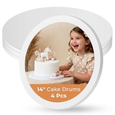 Imagem de Kootek Tábuas de bolo redondas de 35 cm, tambor de bolo de 1/2 polegada de espessura, base de papelão ondulado resistente, base para pastel, branco, pacote com 4