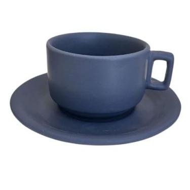 Imagem de Xícara de Chá c/Pires Cerâmica Rústica 200 ml (Azul Marinho)