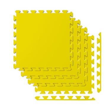 Imagem de SELLER Tapete de Encaixe em EVA – 4 peças 50×50 cm, 5mm espessura, superfície antiderrapante, modular tipo quebra-cabeça, com bordas, piso infantil, academia, brinquedoteca, proteção contra impacto e conforto (Amarelo)