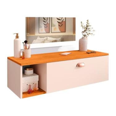 Imagem de Penteadeira ContemporâNea Para Montagem Na Parede Com Nicho E Prateleiras – Inclui Espelho E Gavetas(COM ESPELHO OFF/CINAMOMO)