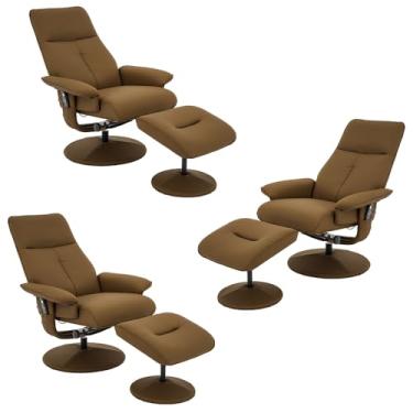 Imagem de Kit 3 Poltronas de Massagem Arizona Giratória com Apoio de PÃ:copyright:s e Reclinável PU Caramelo G56 - Gran Belo