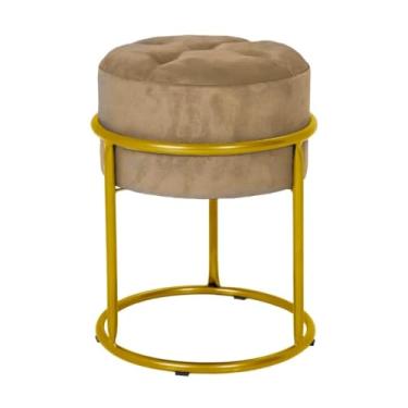 Imagem de Puff Argola Decoraçao Quarto Banqueta Ferro Pulf Penteadeira Sala puff redondo para Quarto, Sala e penteadeira(Camurça/Dourado)