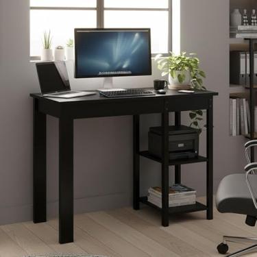 Imagem de Mesa Estilo Industrial com 2 Prateleiras e Estrutura em Madeira Ideal para Home Office (PRETO)